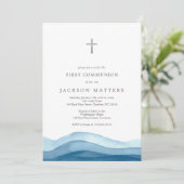 Boy Blue Baptism uitnodiging, eerste communie Kaart (Staand voorkant)