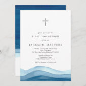 Boy Blue Baptism uitnodiging, eerste communie Kaart (Voorkant / Achterkant)