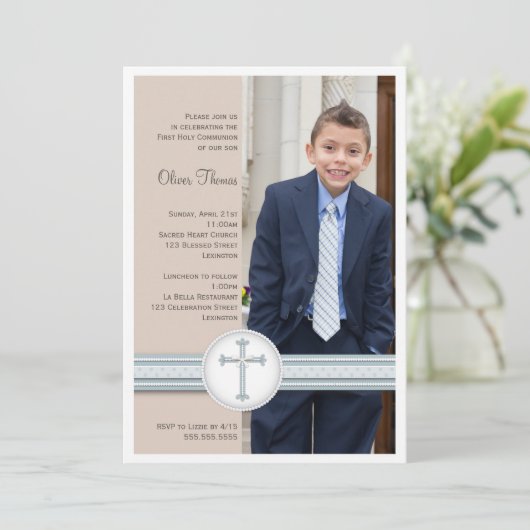 Boy Blue | Beige Fotocommuniqué Kaart (Staand voorkant)