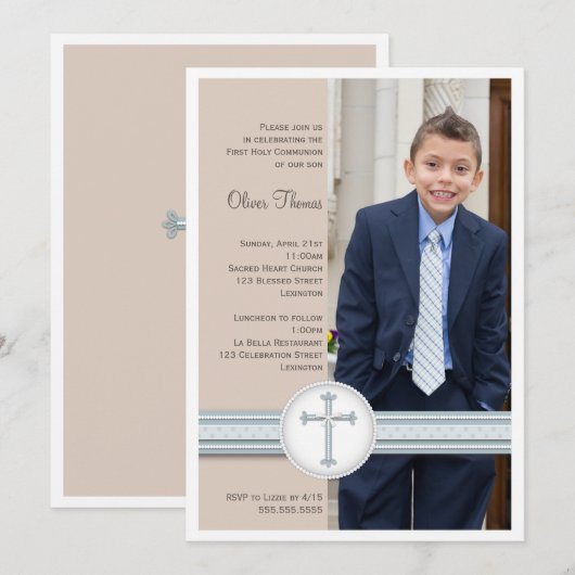 Boy Blue | Beige Fotocommuniqué Kaart (Voorkant / Achterkant)