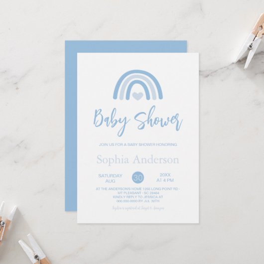 Boy Blue Boho Rainbow Baby shower Kaart (Voorkant / Achterkant in situ)
