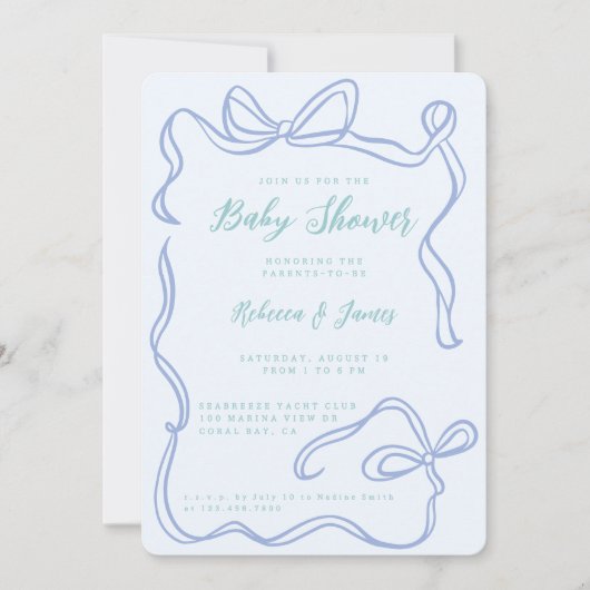 Boy Blue Bow Funky Hand-getrokken Baby shower Kaart (Voorkant)