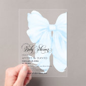 Boy Blue Bow Modern Elegant Baby shower Acryl Uitnodigingen (Insitu (Draagbaar))