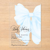 Boy Blue Bow Modern Elegant Baby shower Acryl Uitnodigingen (Voorkant)