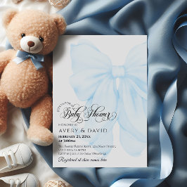 Boy Blue Bow Modern Elegant Baby shower Kaart