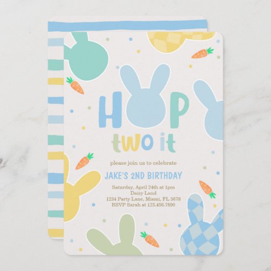 Boy Blue Bunny 2e verjaardag Kaart (Voorkant / Achterkant)