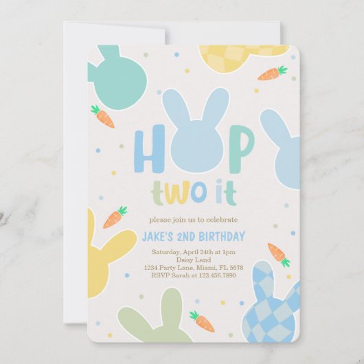 Boy Blue Bunny 2e verjaardag Kaart (Voorkant)