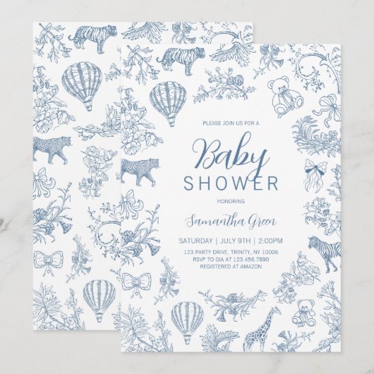 Boy Blue Chinoiserie Safari Baby shower Kaart (Voorkant / Achterkant)