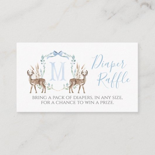 Boy Blue Deer Monogram Crest Luier Raffle Kaart (Voorkant)