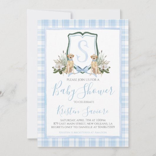 Boy Blue Dog Baby shower Preppy Southern Kaart (Voorkant)
