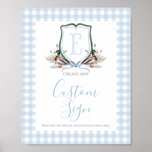 Boy Blue Duck Baby shower Custom Sign Poster (Voorkant)