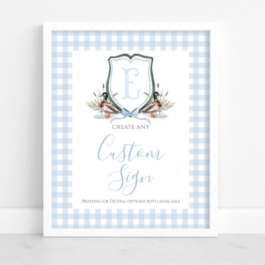Boy Blue Duck Baby shower Custom Sign Poster