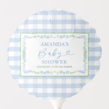 Boy Blue Floral Grandmillenial Baby Shower Gingham