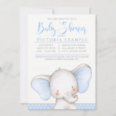 Boy Blue Grey Elephant Baby shower Kaart (Voorkant)
