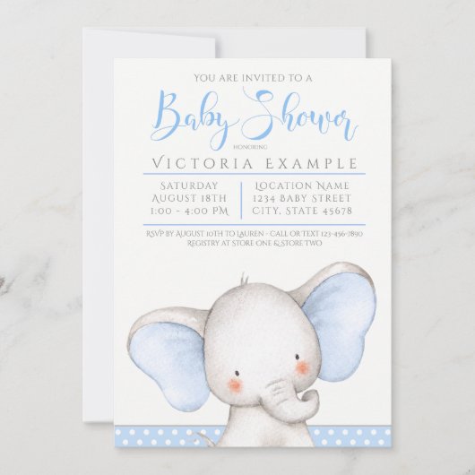 Boy Blue Grey Elephant Baby shower Kaart (Voorkant)