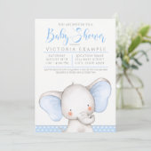 Boy Blue Grey Elephant Baby shower Kaart (Staand voorkant)