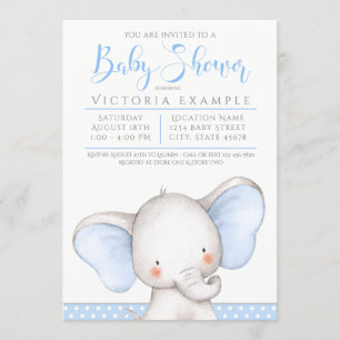 Boy Blue Grey Elephant Baby shower Kaart