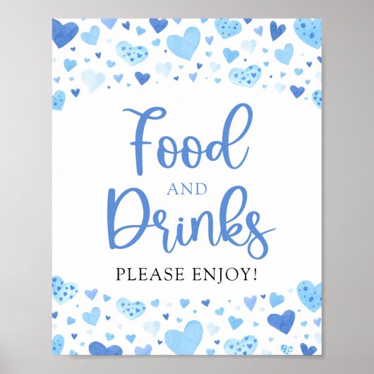 Boy Blue Hearts Valentijn Eten en Drinken Teken Poster (Voorkant)
