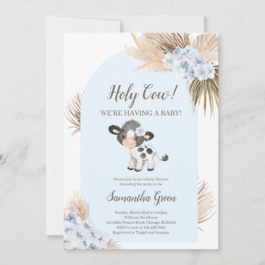 Boy Blue Holy Koe Baby shower Uitnodiging (Voorkant)
