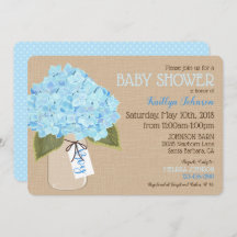 Boy Blue Hydrangea Mason Jar Rustiek Baby shower
