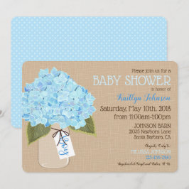 Boy Blue Hydrangea Mason Jar Rustiek Baby shower Kaart