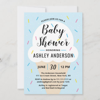 Boy Blue Ice Cream Baby shower Invitation Kaart