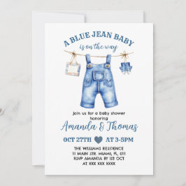 Boy Blue Jean Baby shower uitnodiging