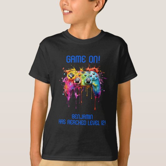 Boy Blue Level Up Videospel Feestje T-shirt (Voorkant)