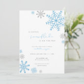 Boy Blue Little Snowflake Baby shower Invitation Kaart (Staand voorkant)