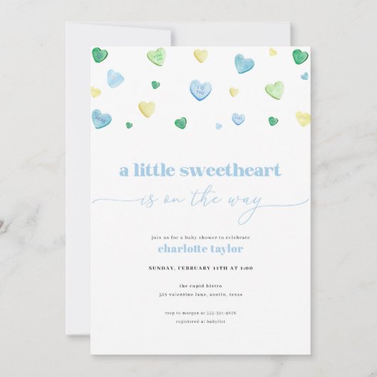 Boy Blue Little Sweetheart Baby shower Uitnodiging (Voorkant)