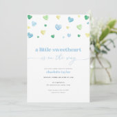 Boy Blue Little Sweetheart Baby shower Uitnodiging (Staand voorkant)