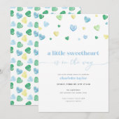 Boy Blue Little Sweetheart Baby shower Uitnodiging (Voorkant / Achterkant)