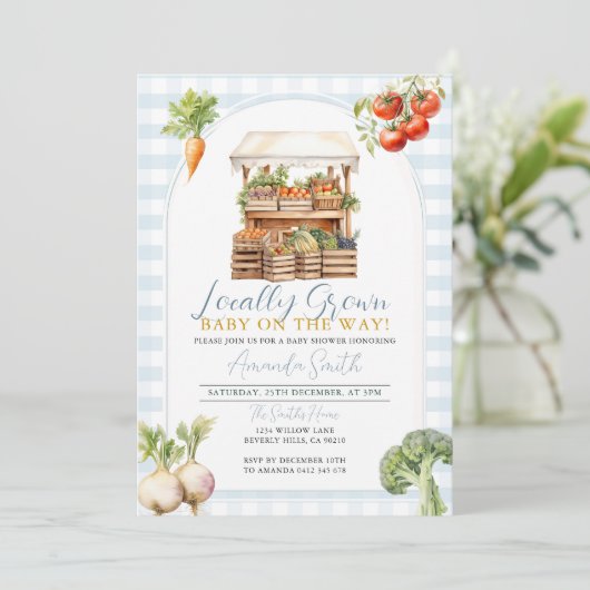 Boy Blue Lokaal geteeld Fresh Market Baby shower Kaart (Staand voorkant)