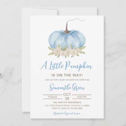 Boy Blue Minimalist Pumpkin Baby shower Kaart (Voorkant)
