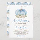 Boy Blue Minimalist Pumpkin Baby shower Kaart (Voorkant / Achterkant)