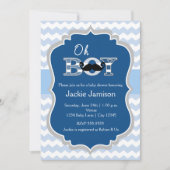 Boy Blue Mustache Chevron Baby shower Uitnodiging (Voorkant)