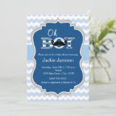 Boy Blue Mustache Chevron Baby shower Uitnodiging (Staand voorkant)
