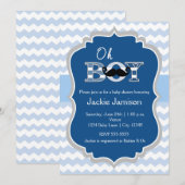 Boy Blue Mustache Chevron Baby shower Uitnodiging (Voorkant / Achterkant)