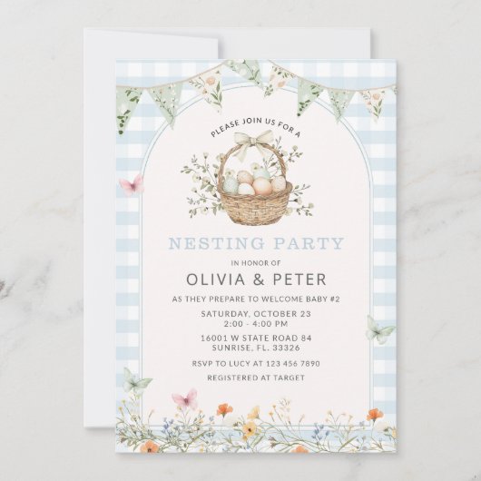 Boy Blue Nesting Party Prep het Nest Baby shower Kaart (Voorkant)