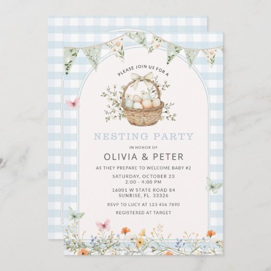 Boy Blue Nesting Party Prep het Nest Baby shower Kaart (Voorkant / Achterkant)