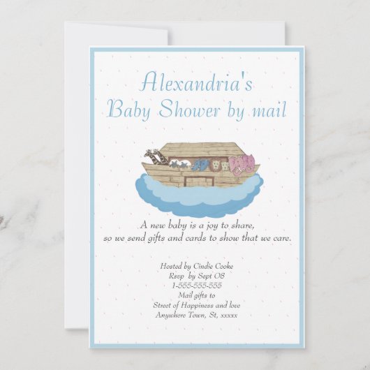 Boy Blue Noah Ark Baby shower per mail Uitnodiging (Voorkant)