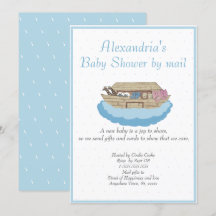 Boy Blue Noah Ark Baby shower per mail Uitnodiging