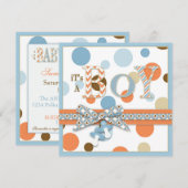 BOY Blue Oranje bruin Stip Baby shower Kaart (Voorkant / Achterkant)