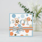 BOY Blue Oranje bruin Stip Baby shower Kaart (Staand voorkant)