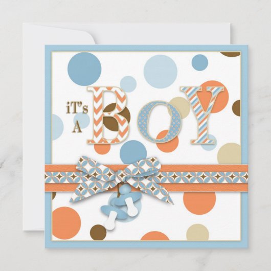 BOY Blue Oranje bruin Stip Baby shower Kaart (Voorkant)