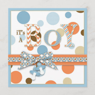 BOY Blue Oranje bruin Stip Baby shower Kaart