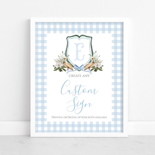 Boy Blue Pelican Baby shower Custom Sign Poster