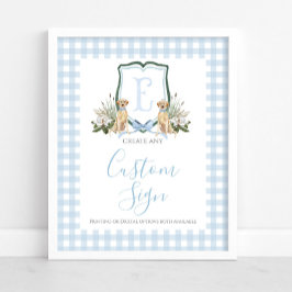 Boy Blue Preppy Dog Baby shower Custom Sign Poster