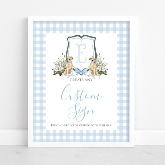 Boy Blue Preppy Dog Baby shower Custom Sign Poster