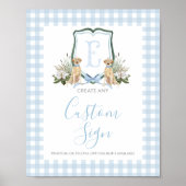 Boy Blue Preppy Dog Baby shower Custom Sign Poster (Voorkant)